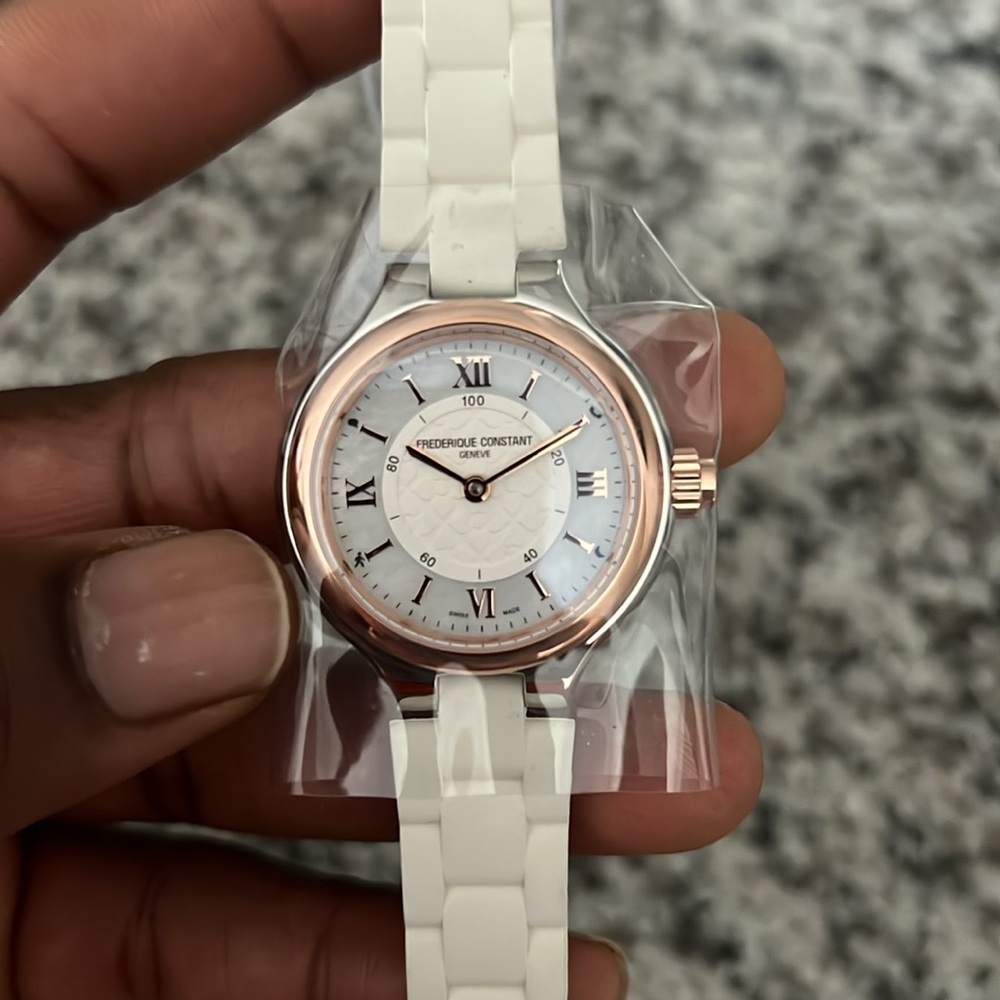 Frederique Constant Geneva HSW Quartz White and Rose Gold Watch